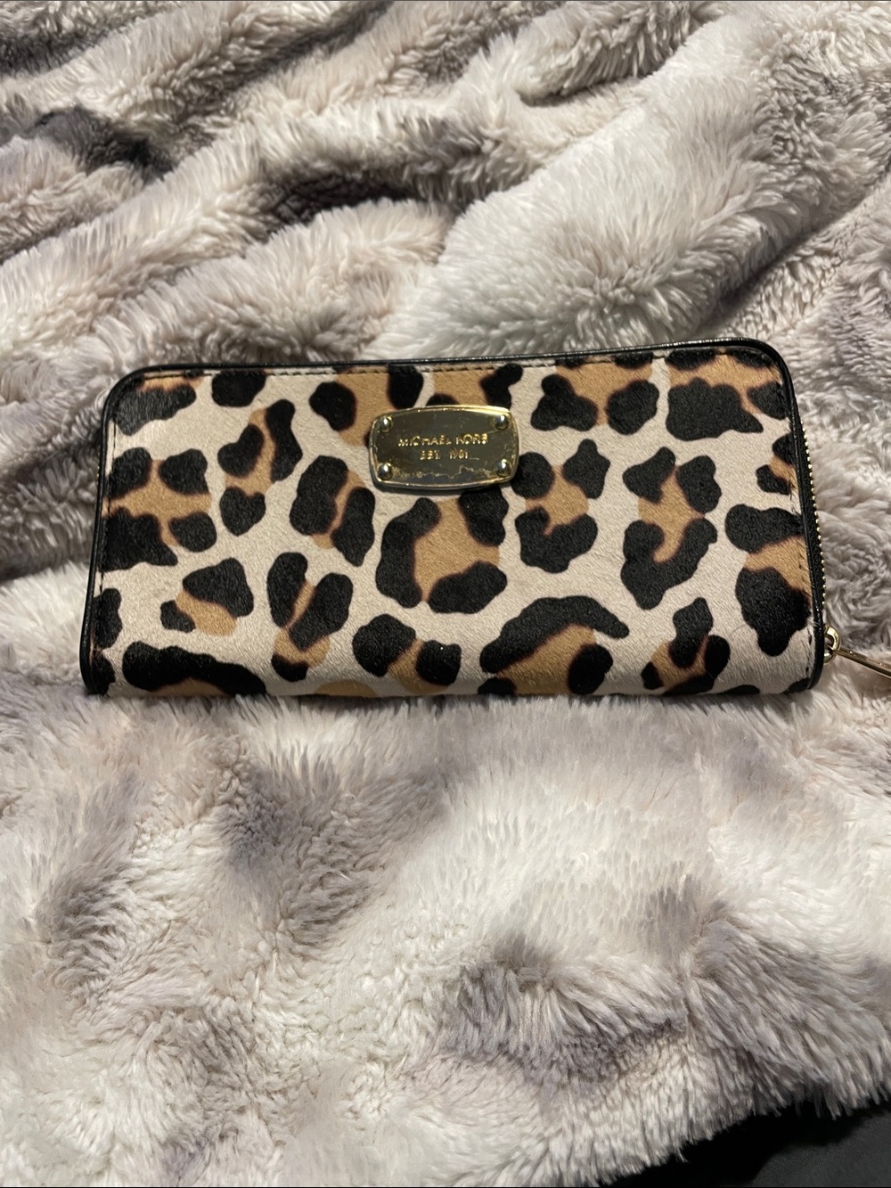 Michael Kors Leopard-Print Zip Around real real /calf hair